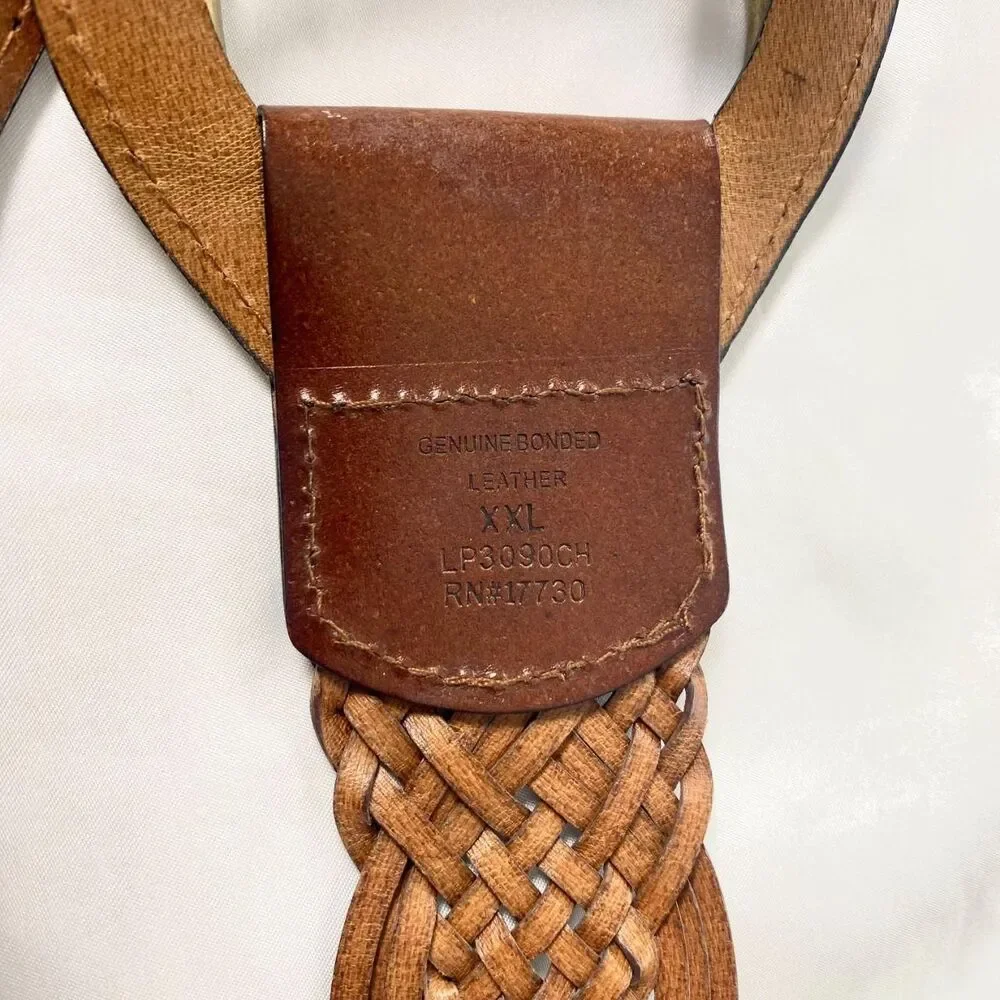 Chunky Wide Boho Braided Brown Leather Waist Belt Brassy Gold Clasp 50